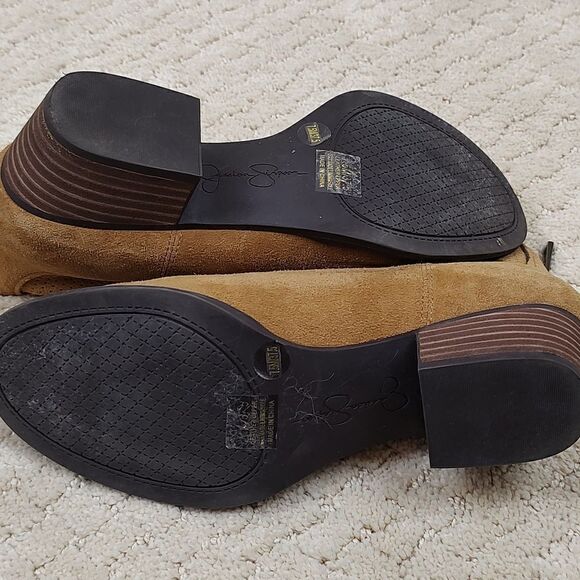 Jessica Simpson Dacia Tan Suede Leather Ankle Boots Perforated Upper Size 7.5 - Picture 7 of 9